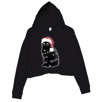 Christmas Cat Lights Crop Fleece Hoodie