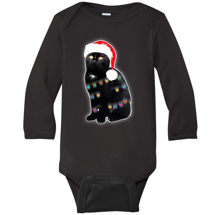 Christmas Cat Lights Baby Long Sleeve Bodysuit