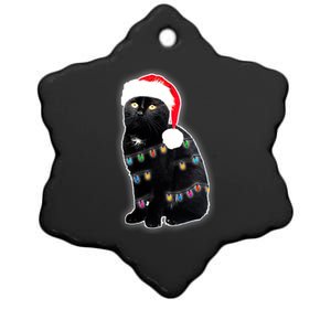 Christmas Cat Lights Ceramic Star Ornament