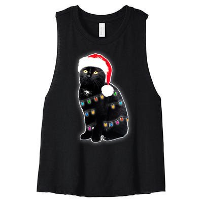 Christmas Cat Lights Women's Racerback Cropped Tank