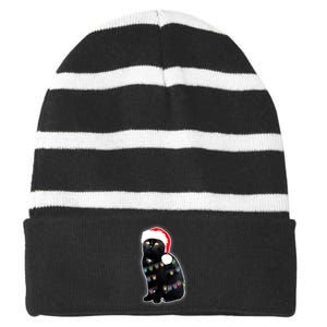 Christmas Cat Lights Striped Beanie with Solid Band