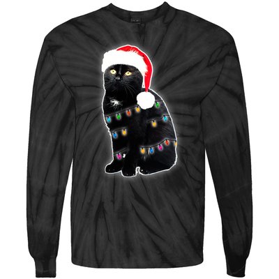 Christmas Cat Lights Tie-Dye Long Sleeve Shirt