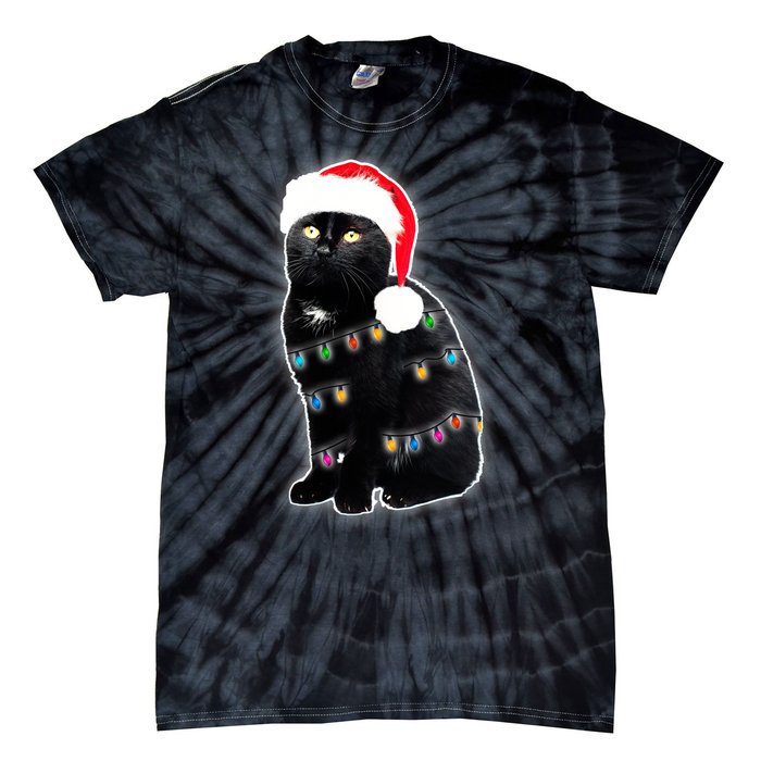 Christmas Cat Lights Tie-Dye T-Shirt