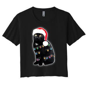 Christmas Cat Lights Women's Crop Top Tee