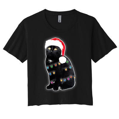 Christmas Cat Lights Women's Crop Top Tee