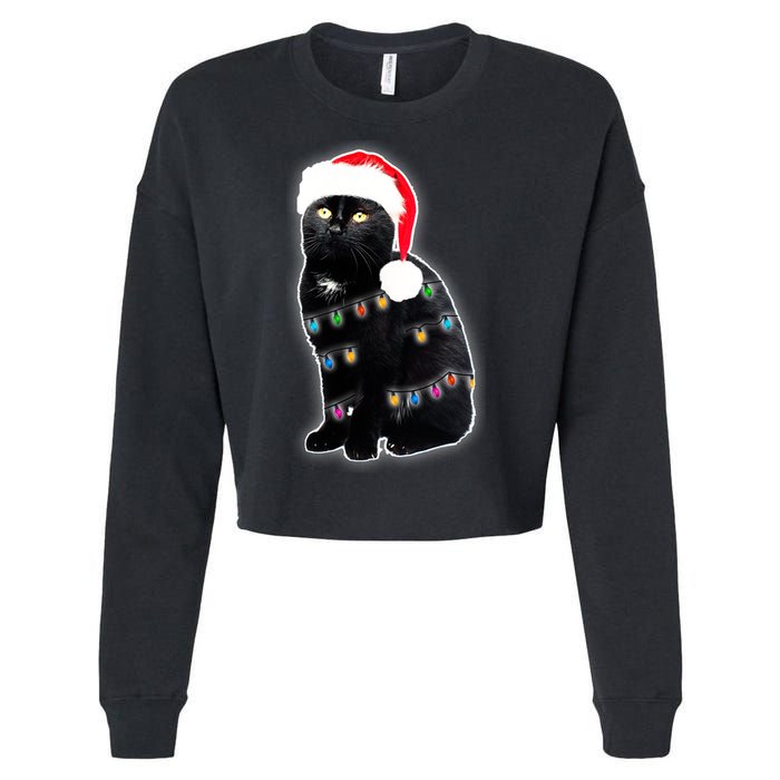 Christmas Cat Lights Cropped Pullover Crew