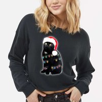 Christmas Cat Lights Cropped Pullover Crew