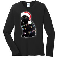 Christmas Cat Lights Ladies Long Sleeve Shirt