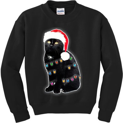 Christmas Cat Lights Kids Sweatshirt