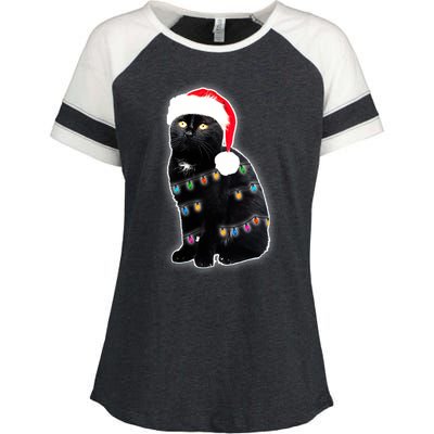 Christmas Cat Lights Enza Ladies Jersey Colorblock Tee