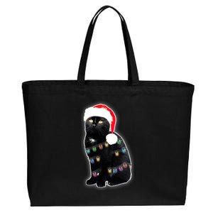 Christmas Cat Lights Cotton Canvas Jumbo Tote