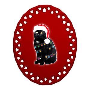 Christmas Cat Lights Ceramic Oval Ornament