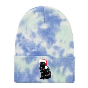 Christmas Cat Lights Tie Dye 12in Knit Beanie