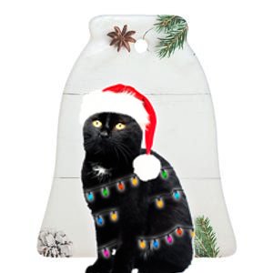 Christmas Cat Lights Ceramic Bell Ornament