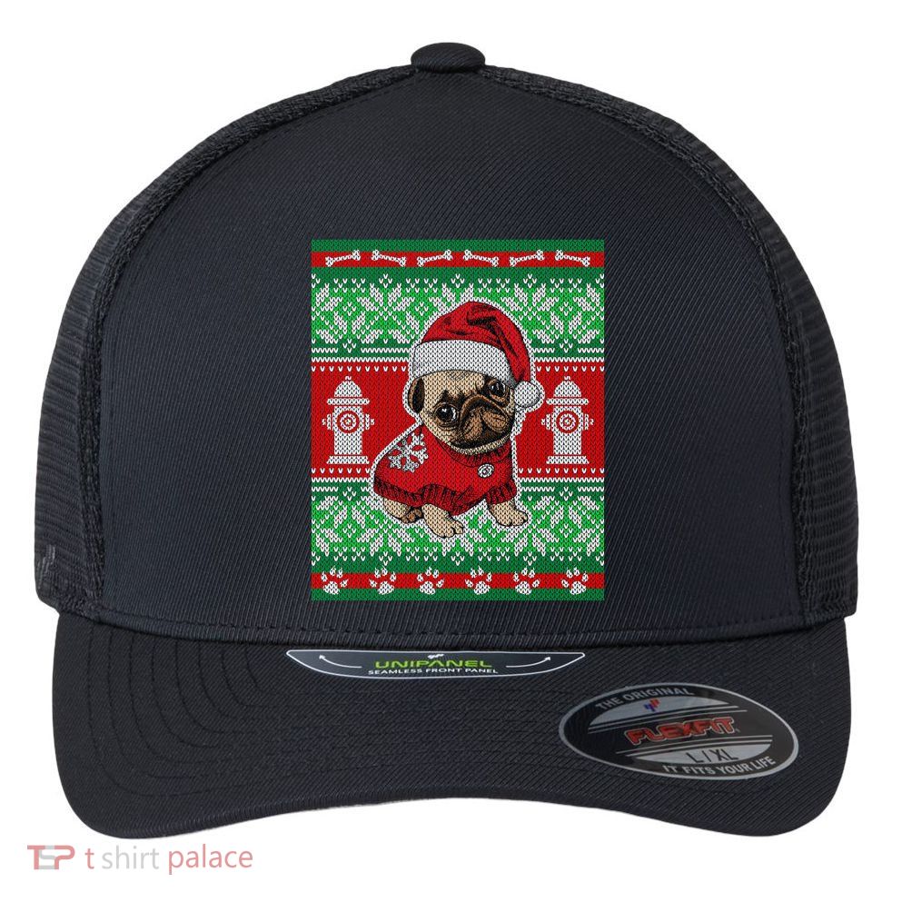 Christmas Cute Pug Ugly Sweater Flexfit Unipanel Trucker Cap
