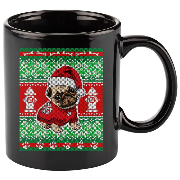 Christmas Cute Pug Ugly Sweater 11oz C Handle Ceramic Mug