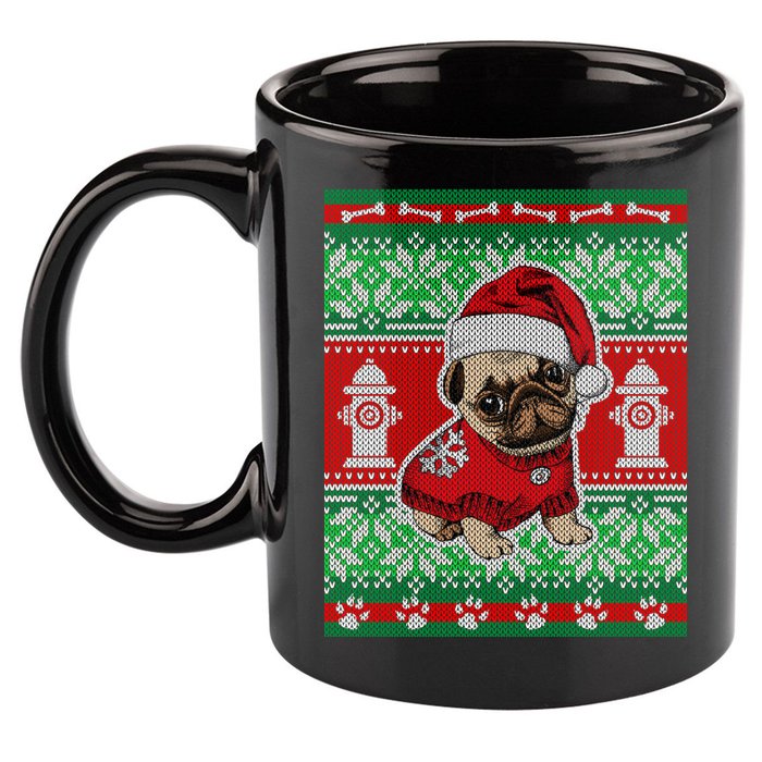 Christmas Cute Pug Ugly Sweater 11oz C Handle Ceramic Mug
