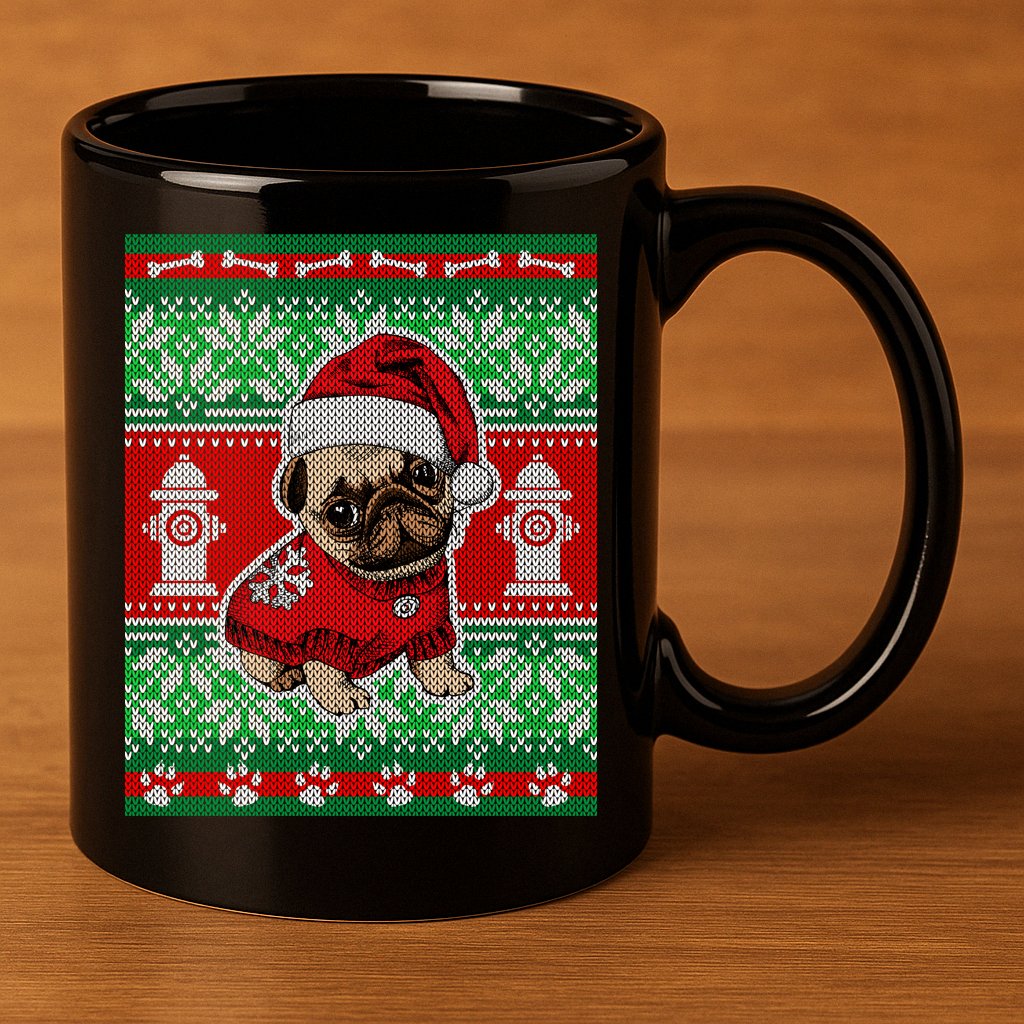 Christmas Cute Pug Ugly Sweater 11oz C Handle Ceramic Mug