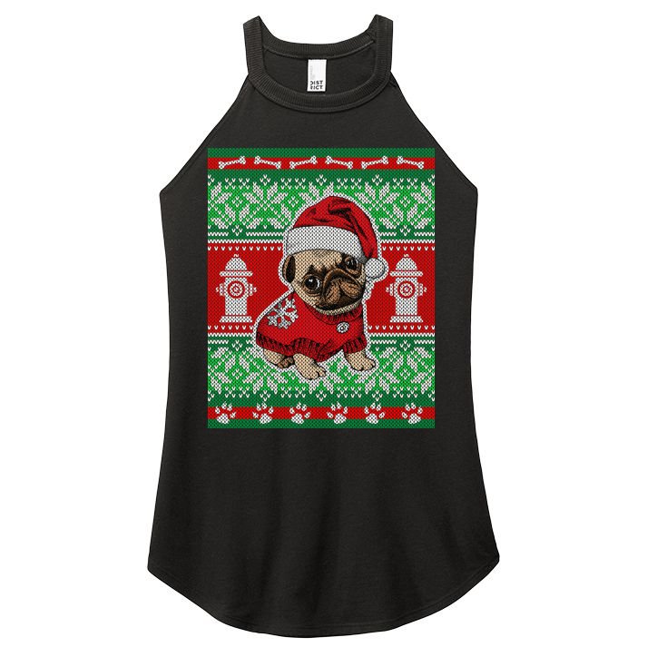 Christmas Cute Pug Ugly Sweater Women's Perfect Tri Rocker Tank