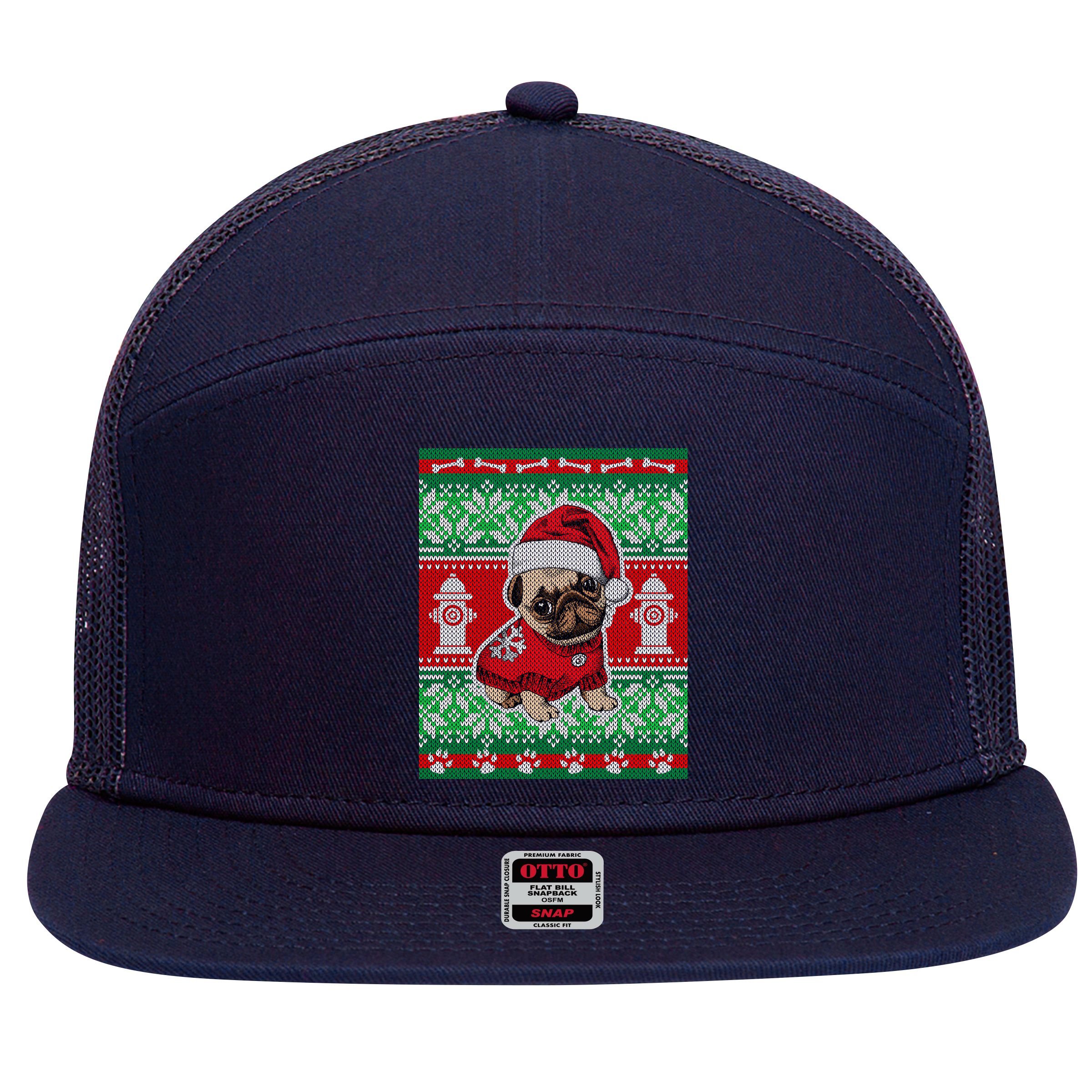 Christmas Cute Pug Ugly Sweater 7 Panel Mesh Trucker Snapback Hat