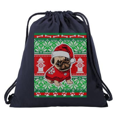 Christmas Cute Pug Ugly Sweater Drawstring Bag