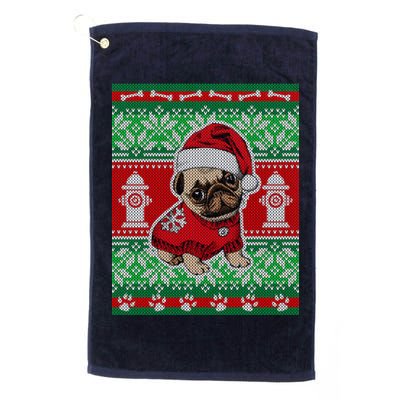 Christmas Cute Pug Ugly Sweater Golf Towel