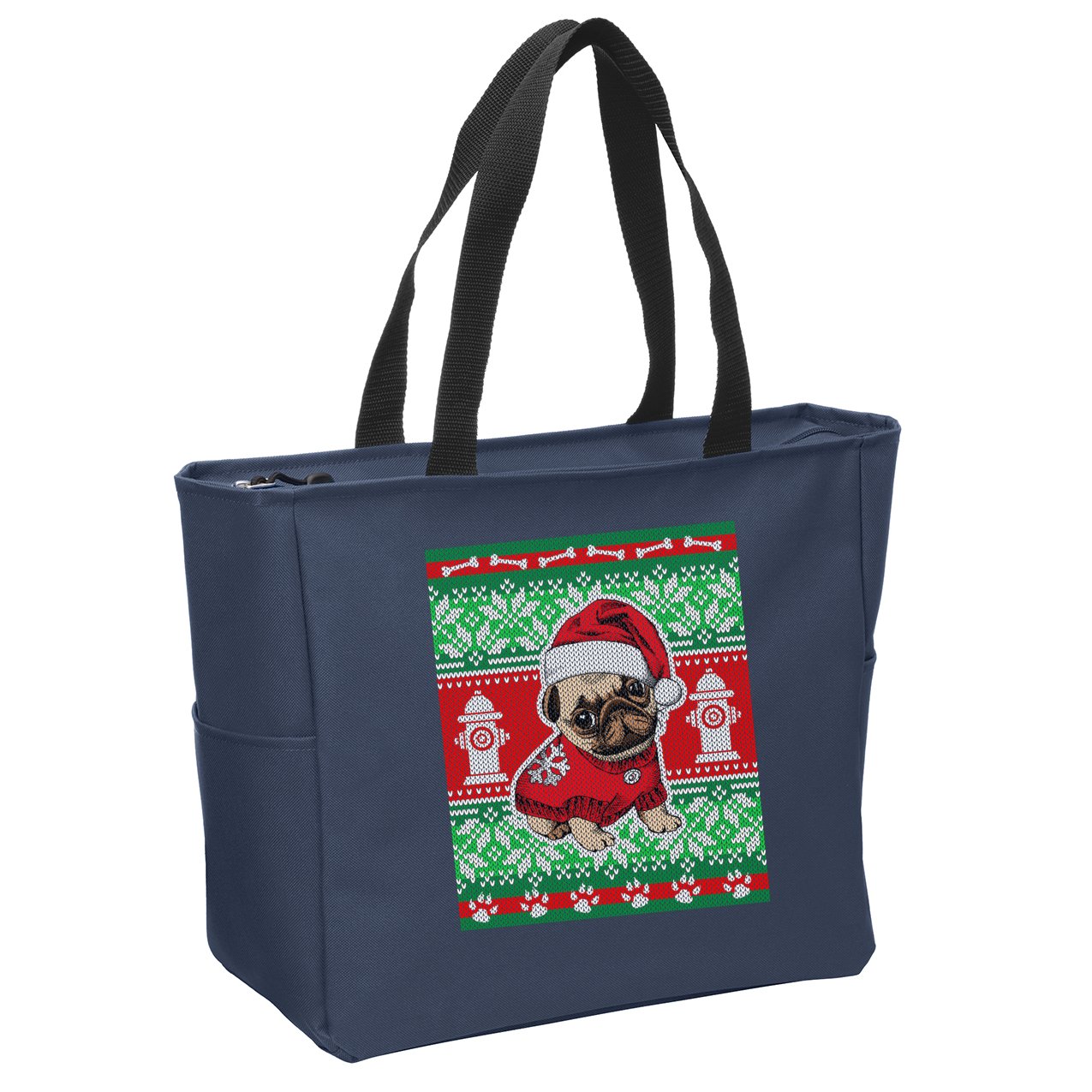 Christmas Cute Pug Ugly Sweater Zip Tote Bag