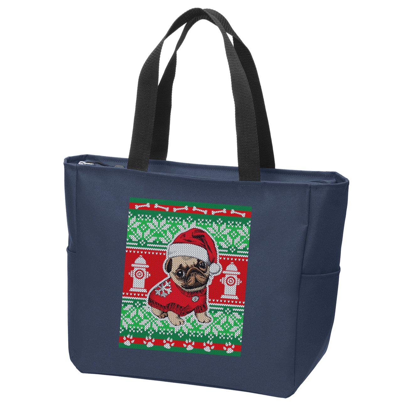 Christmas Cute Pug Ugly Sweater Zip Tote Bag