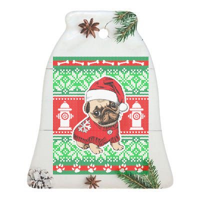 Christmas Cute Pug Ugly Sweater Ceramic Bell Ornament