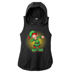 Christmas Dabbing Elf Ladies PosiCharge Tri-Blend Wicking Draft Hoodie Tank