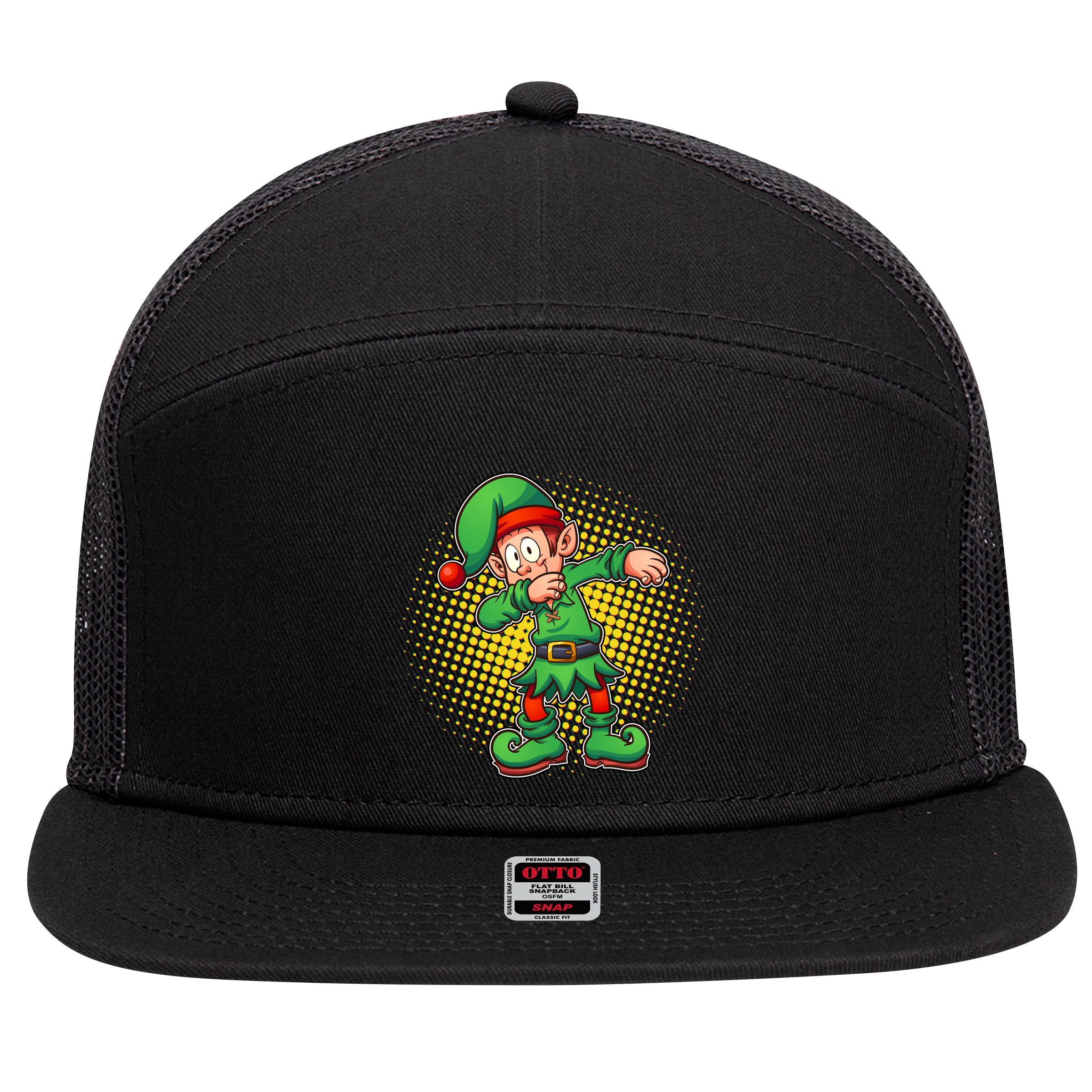 Christmas Dabbing Elf 7 Panel Mesh Trucker Snapback Hat