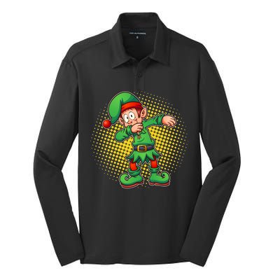 Christmas Dabbing Elf Silk Touch Performance Long Sleeve Polo