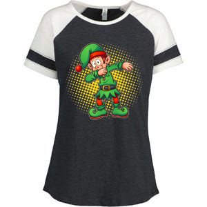 Christmas Dabbing Elf Enza Ladies Jersey Colorblock Tee