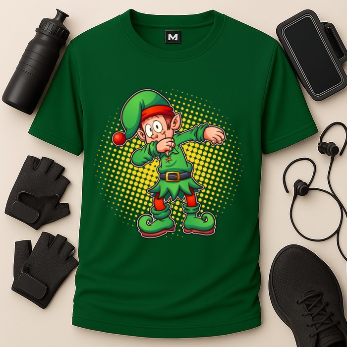 Christmas Dabbing Elf Cooling Performance Crew T-Shirt