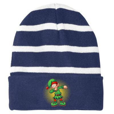 Christmas Dabbing Elf Striped Beanie with Solid Band