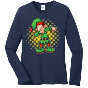 Christmas Dabbing Elf Ladies Long Sleeve Shirt