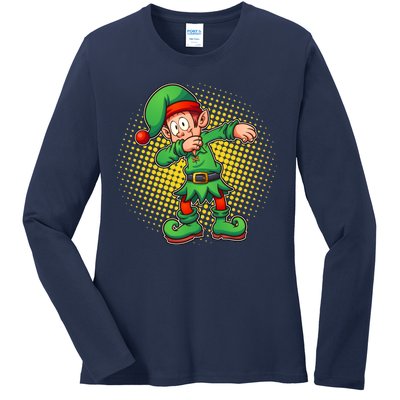 Christmas Dabbing Elf Ladies Long Sleeve Shirt