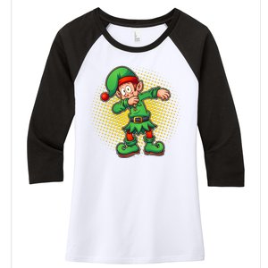 Christmas Dabbing Elf Women's Tri-Blend 3/4-Sleeve Raglan Shirt