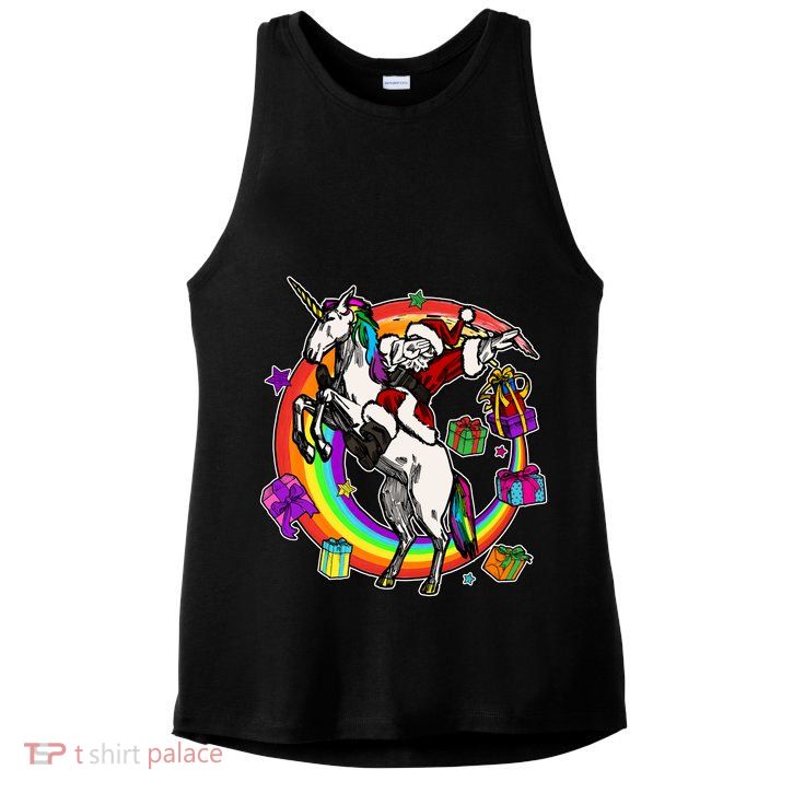 Christmas Dabbing Santa Riding Unicorn Ladies PosiCharge Tri-Blend Wicking Tank