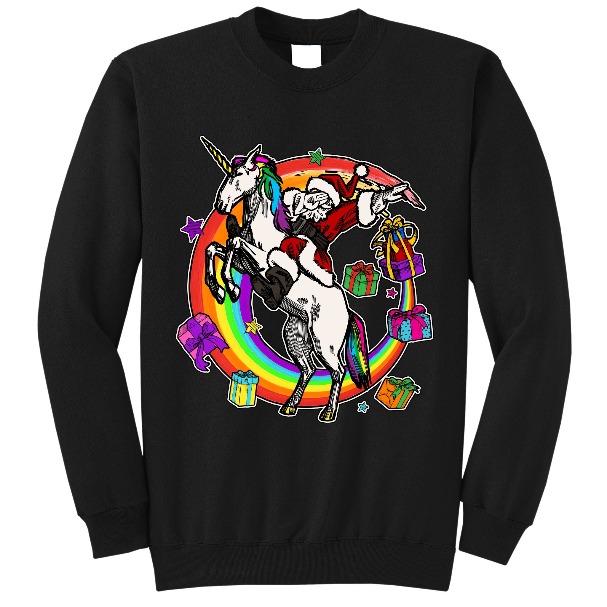 Christmas Dabbing Santa Riding Unicorn Tall Sweatshirt