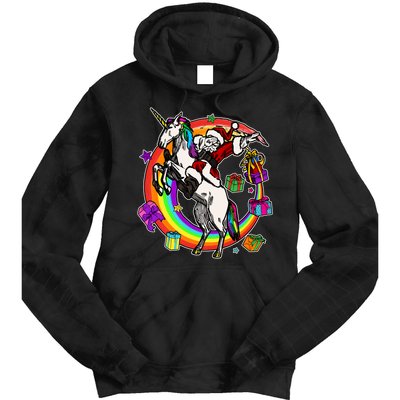Christmas Dabbing Santa Riding Unicorn Tie Dye Hoodie