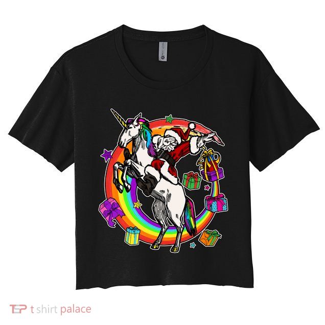 Christmas Dabbing Santa Riding Unicorn Crop Top