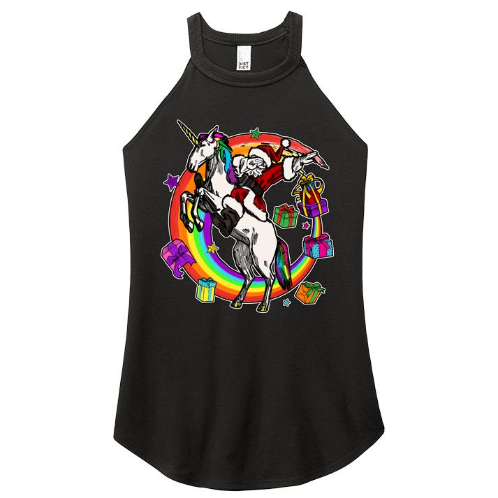 Christmas Dabbing Santa Riding Unicorn Women's Perfect Tri Rocker Tank