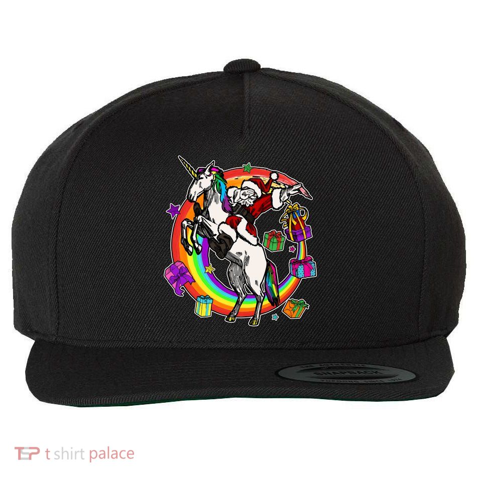Christmas Dabbing Santa Riding Unicorn Wool Snapback Cap