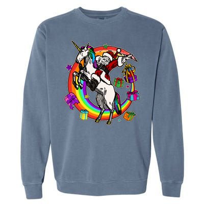 Christmas Dabbing Santa Riding Unicorn Garment-Dyed Sweatshirt