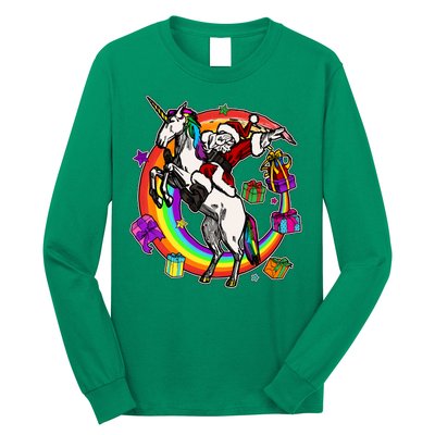 Christmas Dabbing Santa Riding Unicorn Long Sleeve Shirt