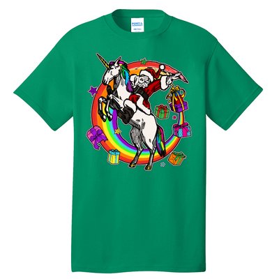 Christmas Dabbing Santa Riding Unicorn Tall T-Shirt