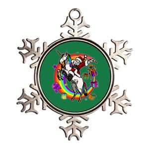 Christmas Dabbing Santa Riding Unicorn Metallic Star Ornament