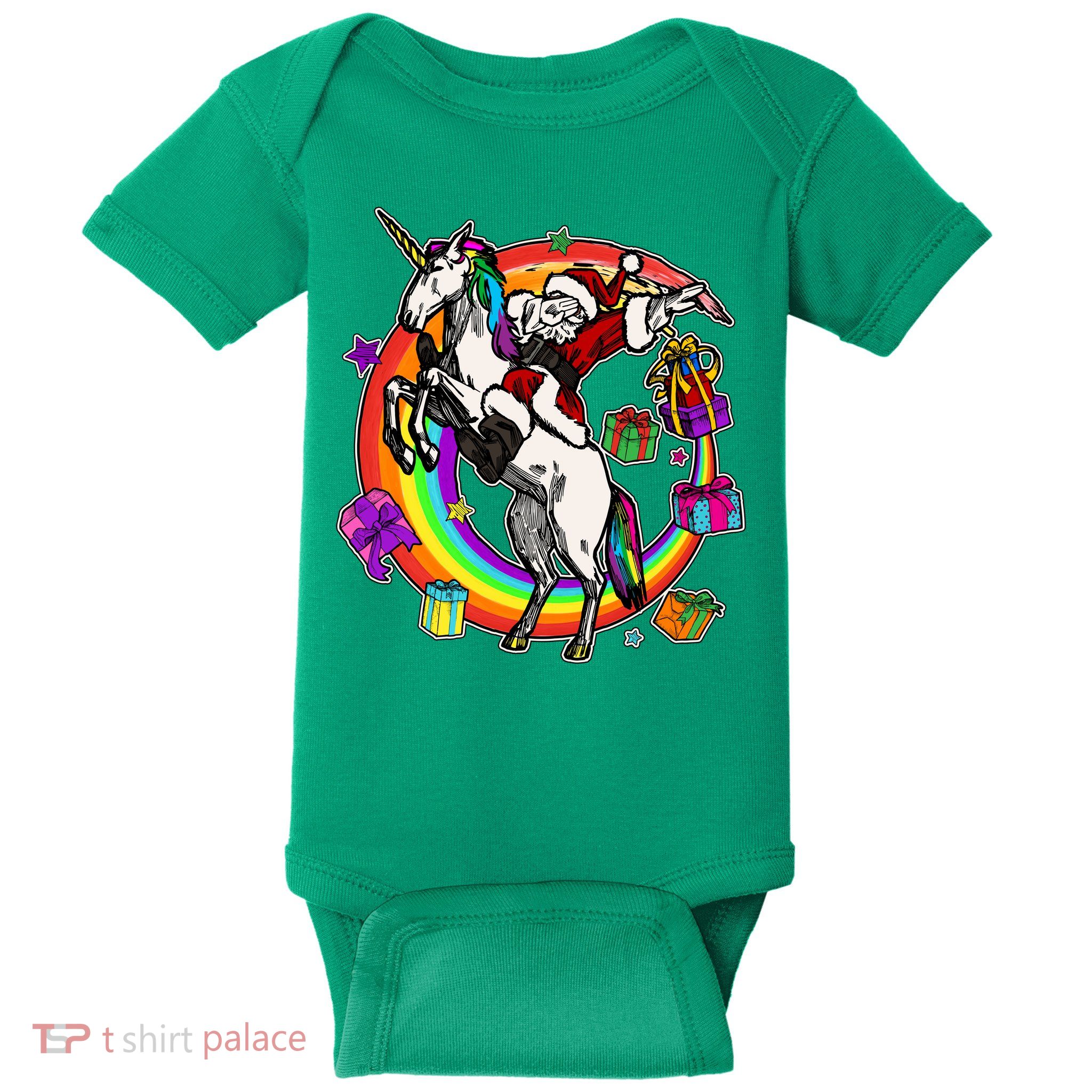 Christmas Dabbing Santa Riding Unicorn Baby Bodysuit