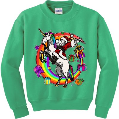 Christmas Dabbing Santa Riding Unicorn Kids Sweatshirt